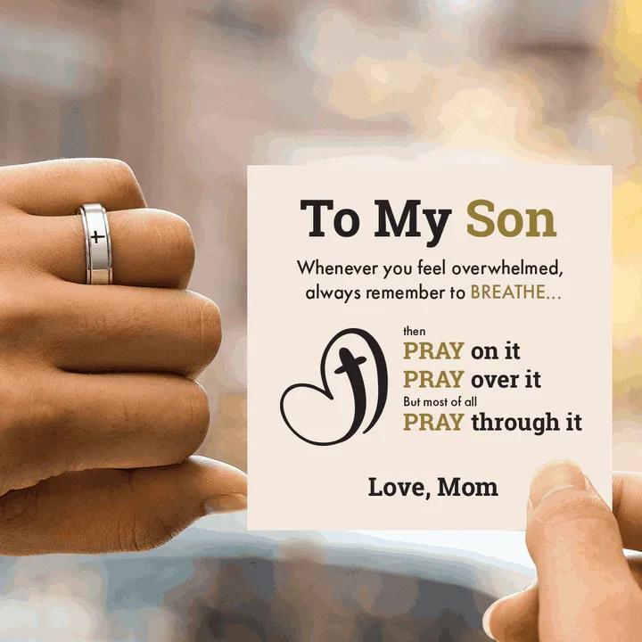 To My Son-Cross Fidget Ring Anxiety Spinning Ring "Pray Through It" Gifts For Son