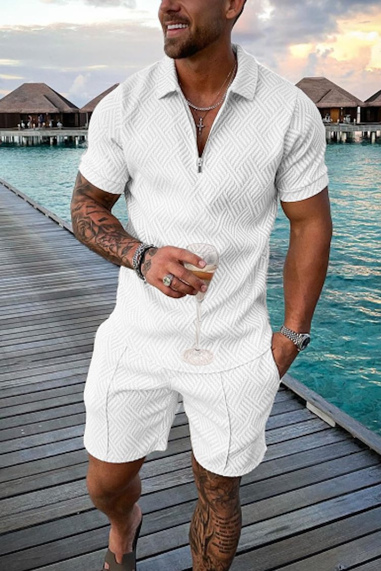 Tiboyz Men's Casual Short Sleeve Polo And Shorts Set