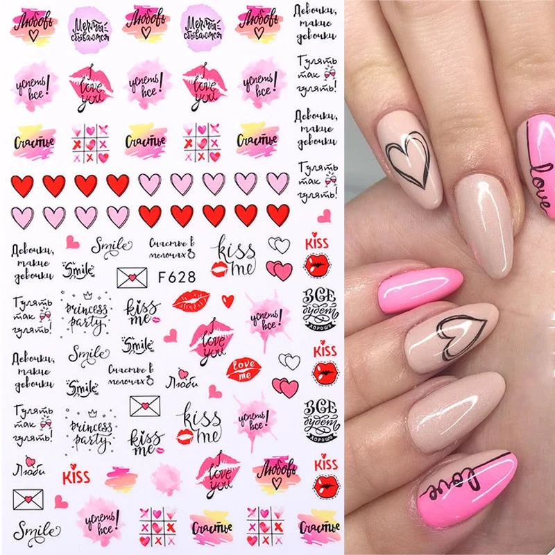 3D Valentine Sticker For Nails Cute Cartoon Lover Heart Sliders For Nail Gang Girl DIY Design Decals Manicures Nail Art Decor