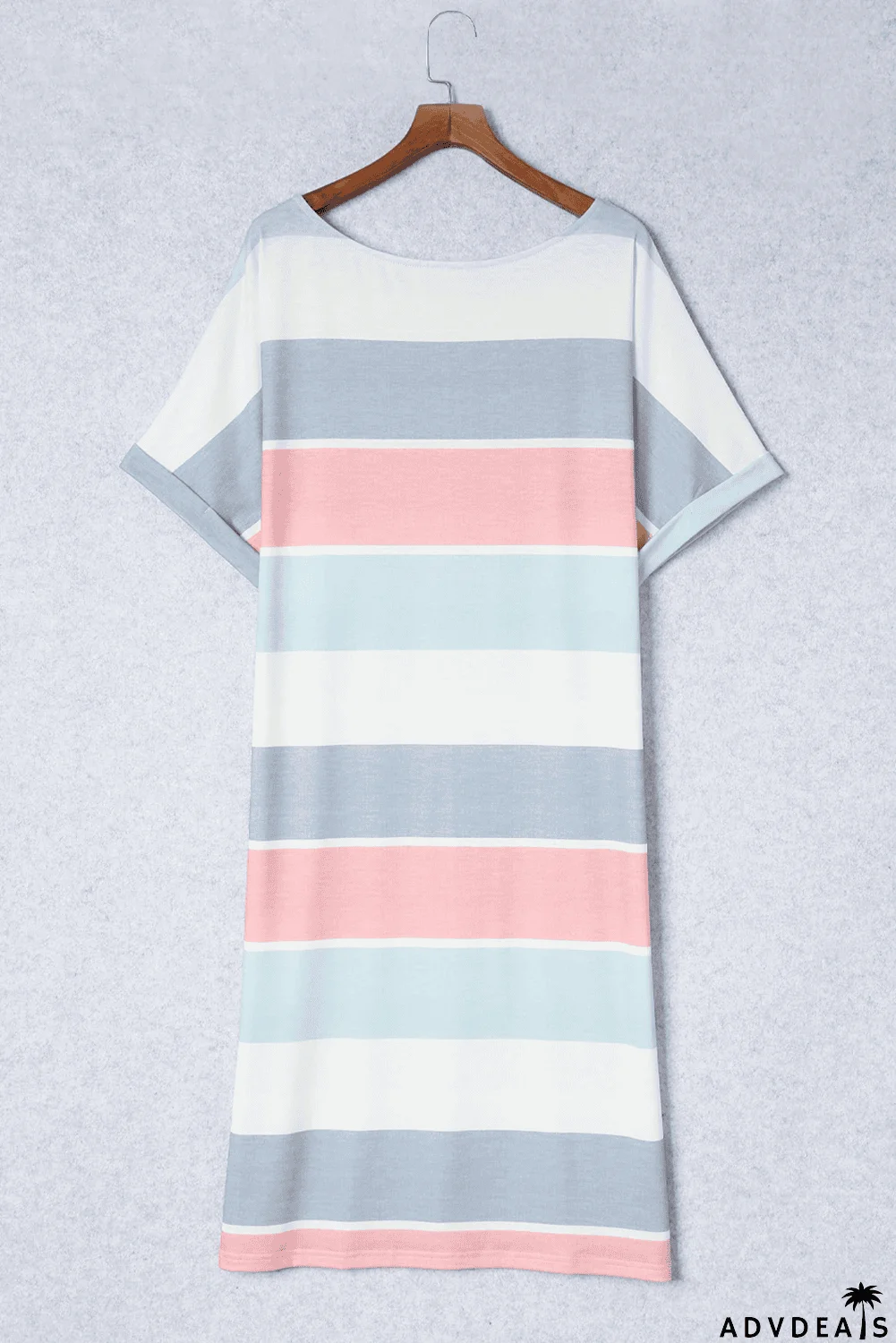 Multicolor Striped Color Block Loose Fit Half Sleeve Maxi Dress