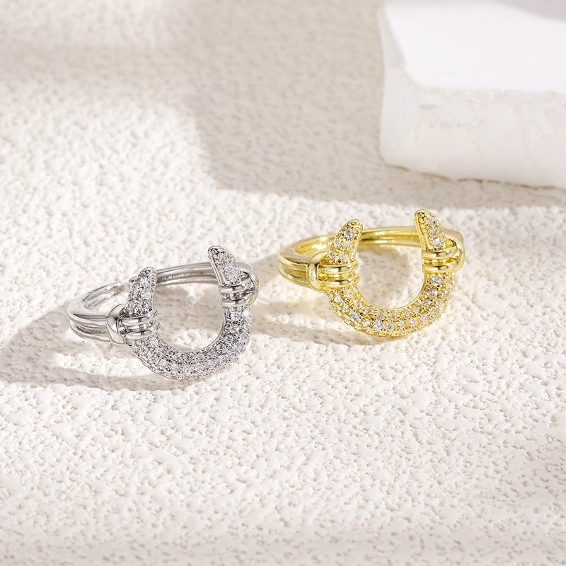 Copper Plating 18K Color-Retaining Zircon Horn Open Ring