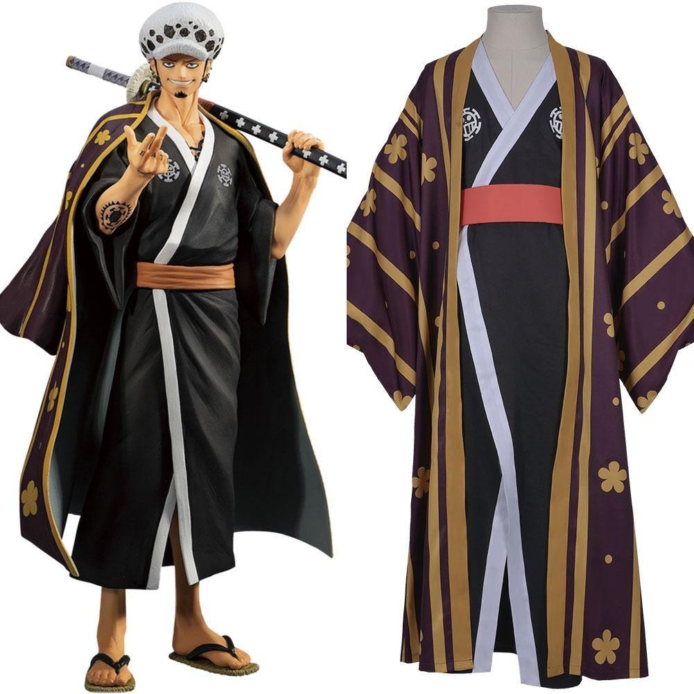 One Piece Kapitän Trafalgar D Water Law Cosplay Kostüm Kimono Umhang Outfit Halloween Kanreval Kostüm