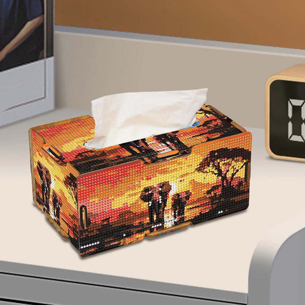 Diamond Painting Tissue Box Kits Decorative Rhinestone Craft Kit (Elephant)