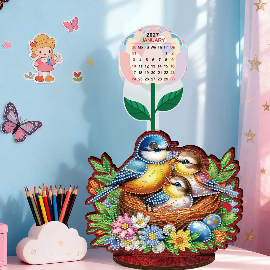 2026 Calendar DIY Diamond Painting Kit Bird Wooden Diamond Painting Calendar