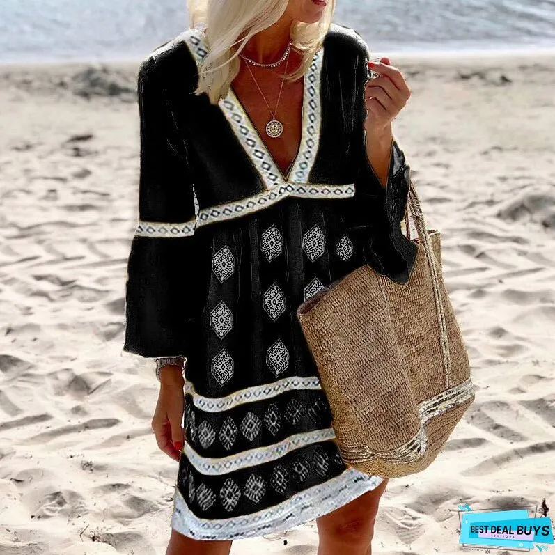 Summer Retro Print Casual A-line Loose Dress