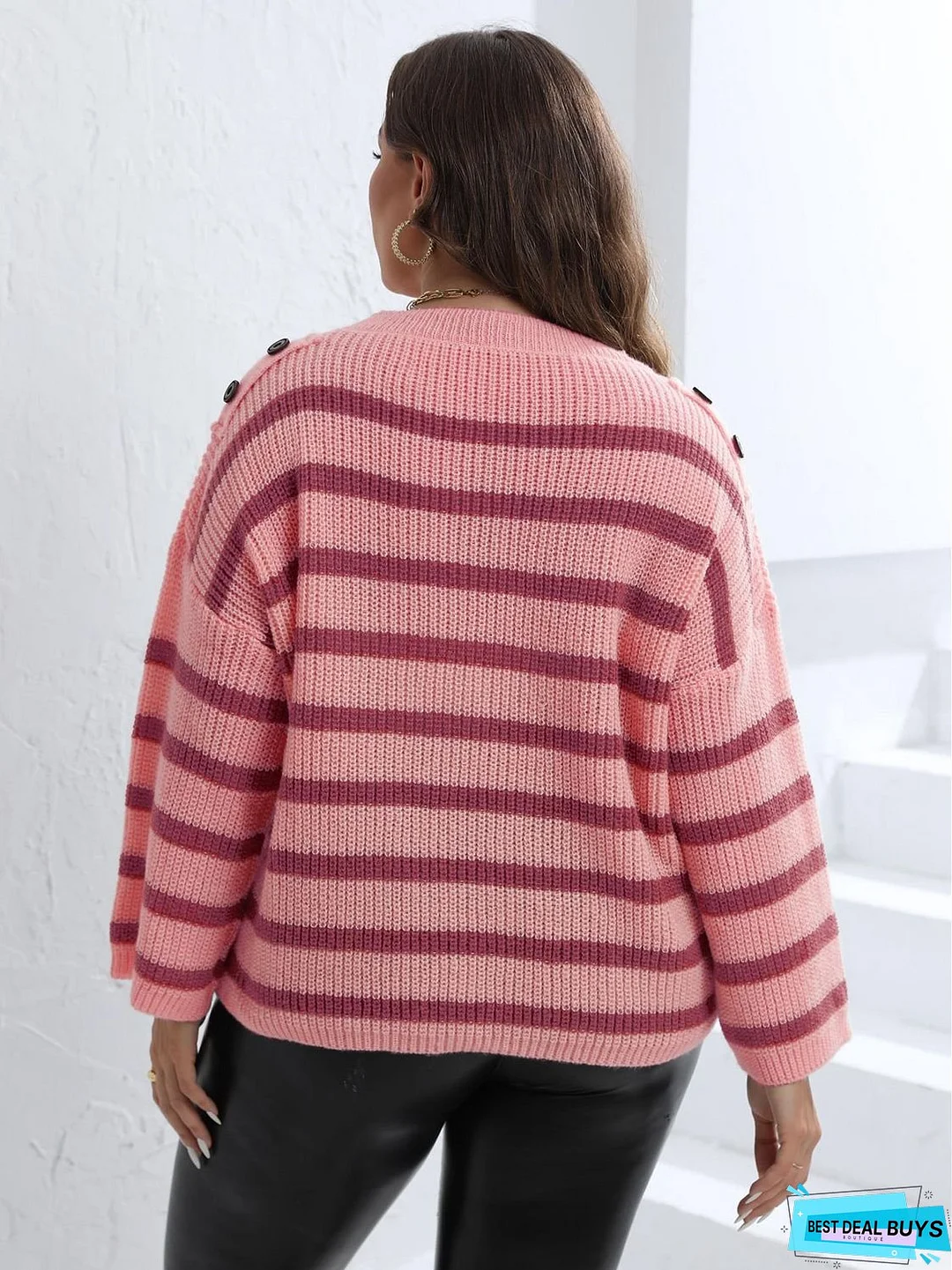 Plus Size Striped Dropped Shoulder Sweater