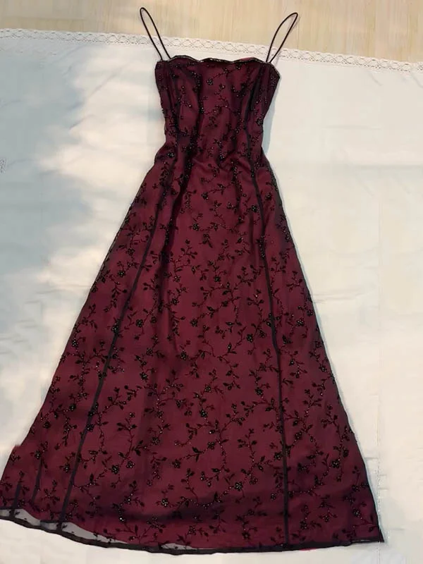 Sequinned Flower Mesh Sleeveless Tube Ruffled Maxi Dresses Fairytale Dress