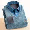 Men's Fake Two Piece Warm Knitted Shirt