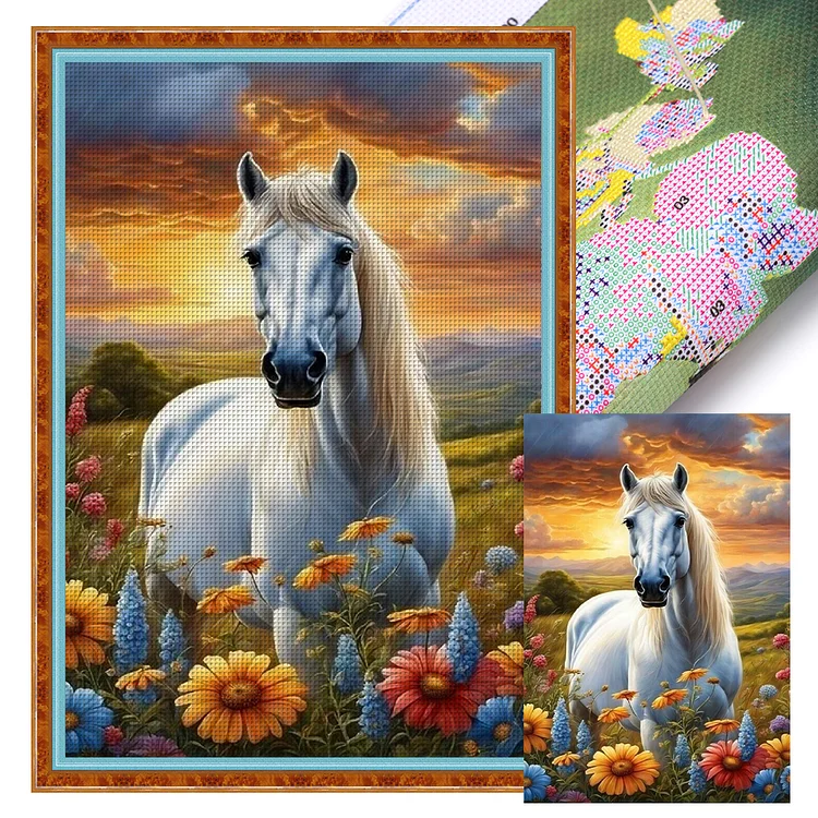 【Huacan Brand】Flowers And Horses 11CT Stamped Cross Stitch 40*60CM
