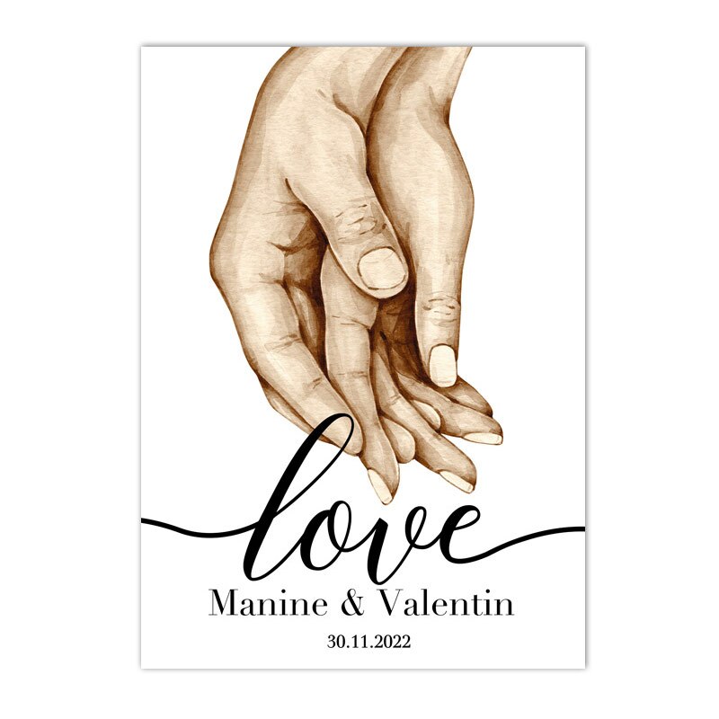 Lover Couple Hands Canvas Poster Custom Name Art Painting Minimalist Print Pictures Nordic Wall Posters Living Room Home Decor