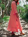 Loose And Casual Solid Color Flared Sleeves Maxi Dresses