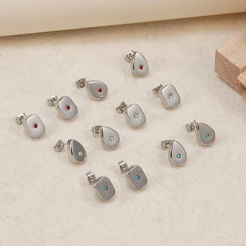 Casual Elegant Vacation Square Water Droplets 304 Stainless Steel Rhinestones 18K Gold Plated Inlay Earrings Necklace