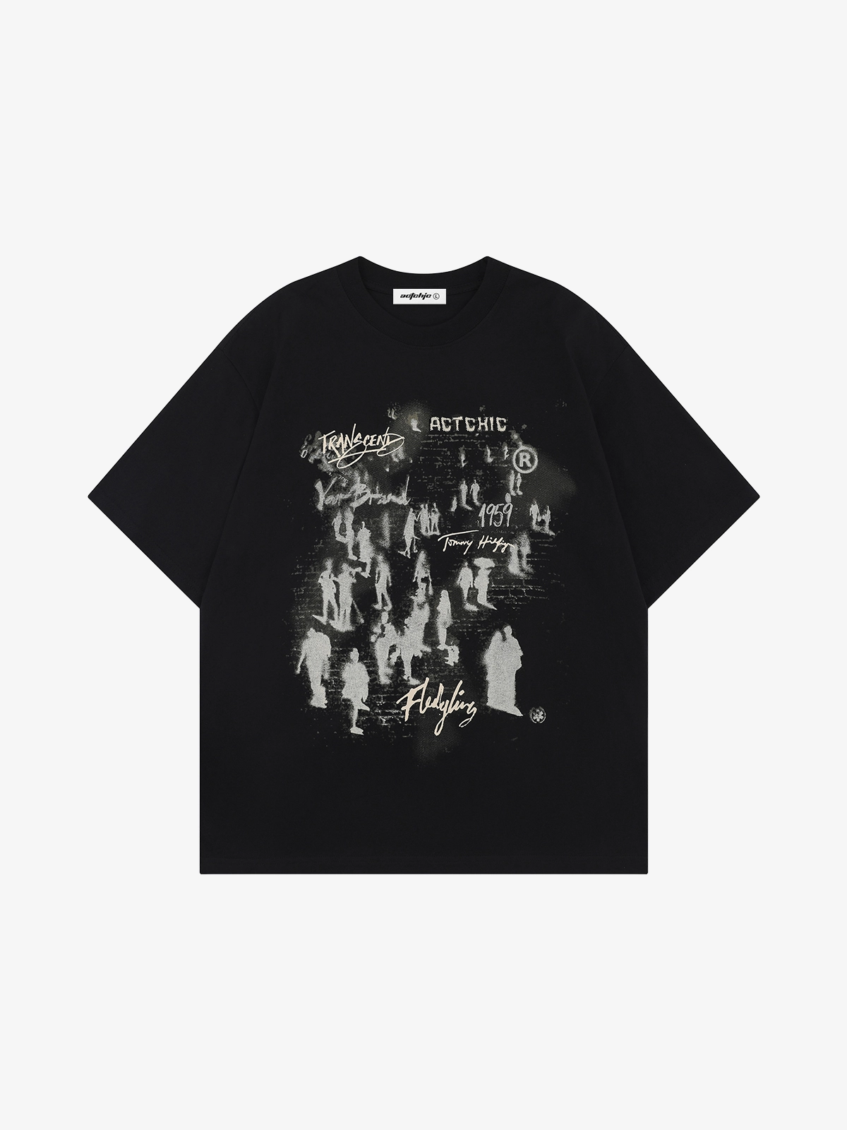 Black Act Chic Shadow Crowd Print Tee Front