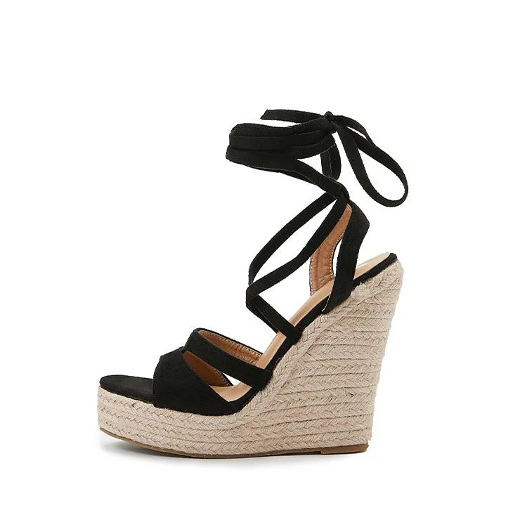 Criss Cross Ankle Strap Espadrille Wedge Platform Sandals