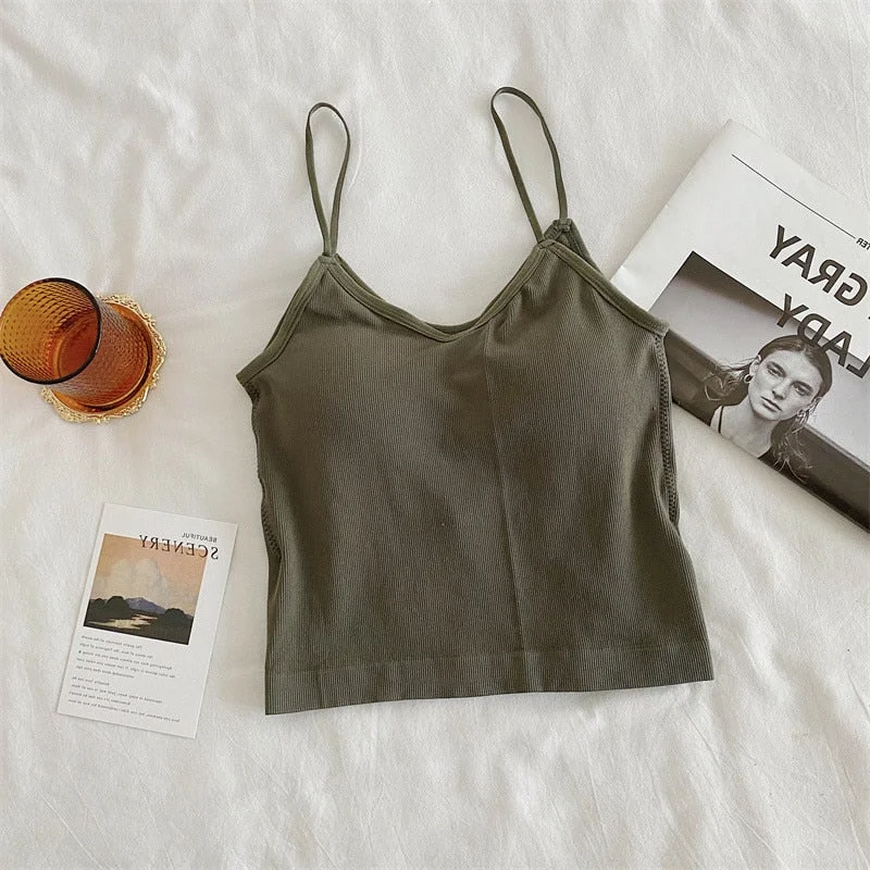 New Women Cotton Underwear Sexy Solid Color Top Fashion Push Up Comfort Tank Up Non Steel Ring V-Neck Suspender Female Lingerie