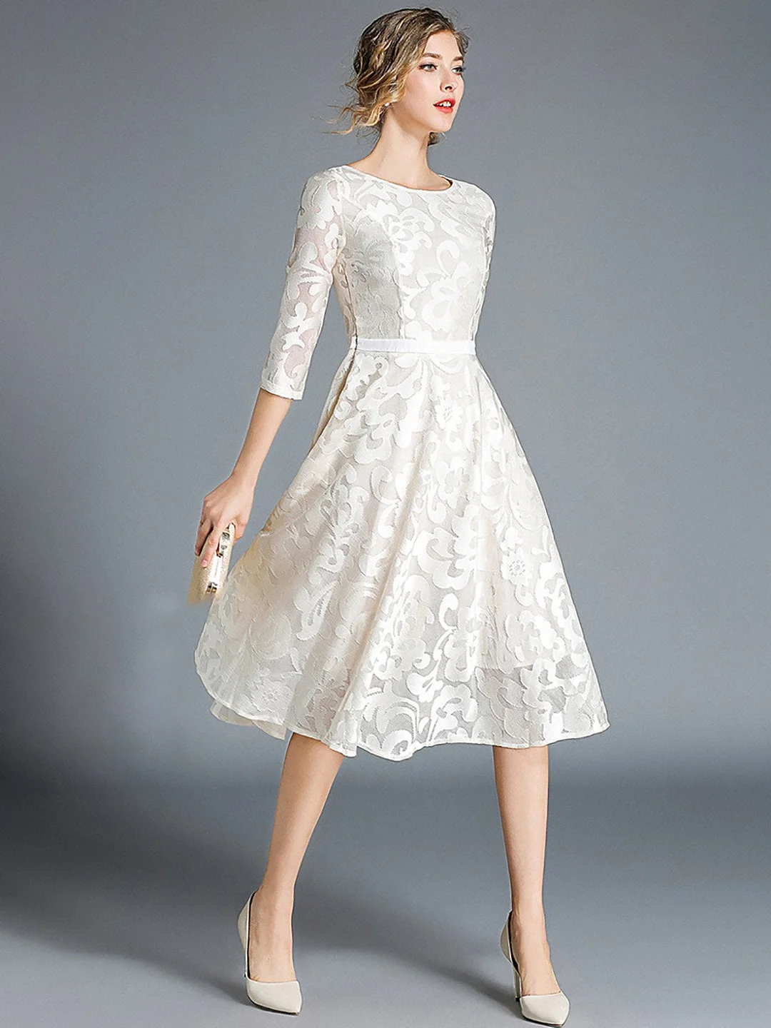 A-Line Wedding Cocktail Midi Dress