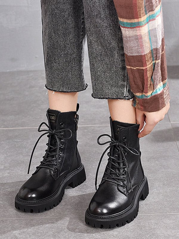 Original Simple Solid Color Zipper Leather Martin Boots