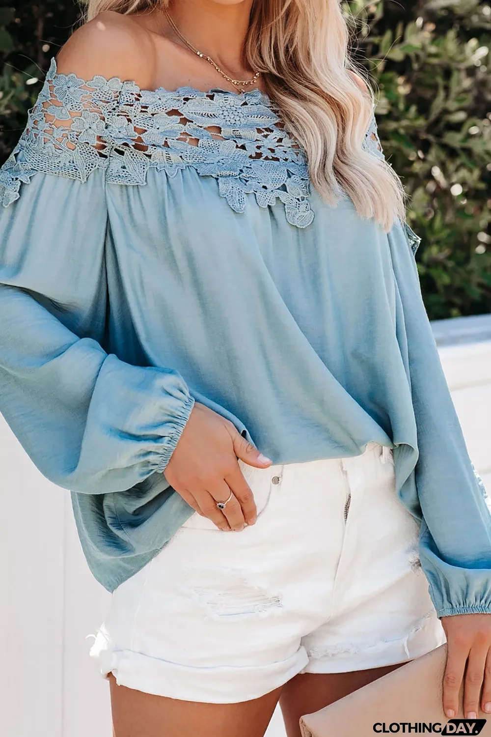 Sky Blue Blooming Lace Off The Shoulder Top