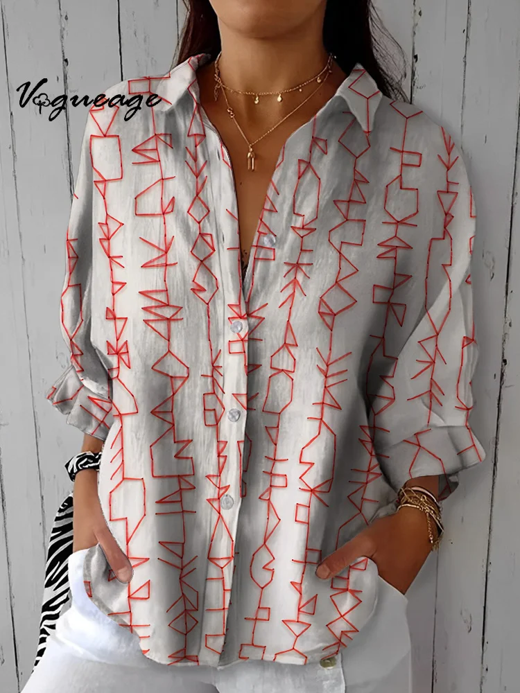 Artistic Creative Simple Line Printed Cotton And Linen Shirt