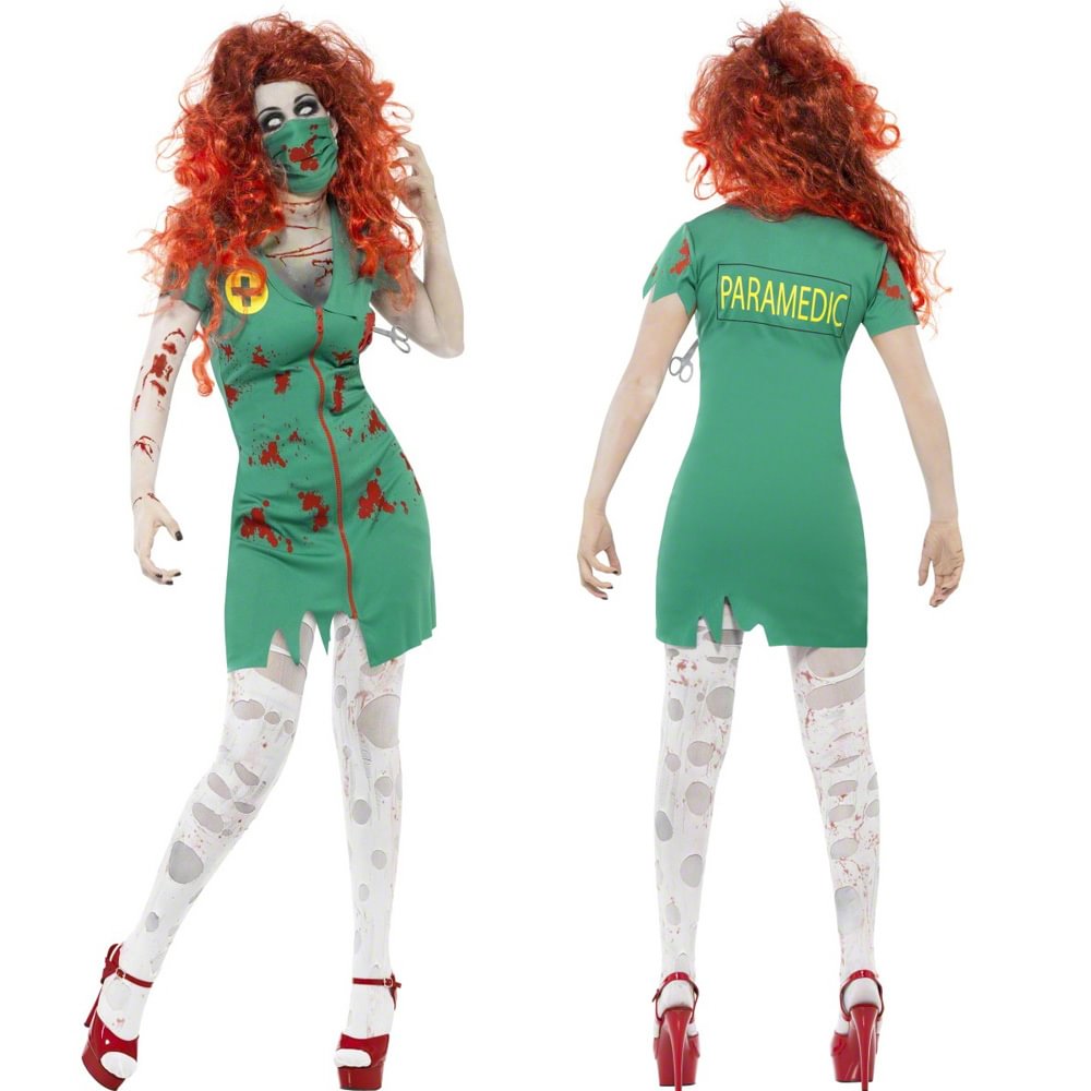 Green Smiffy's Women's Zombie Scrub Nurse Halloween Costume-Pajamasbuy