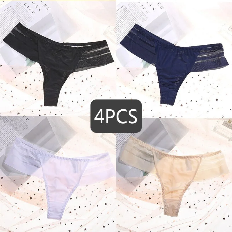 FINETOO Women's Sexy Lace Panties Seamless Cotton Crotch Breathable Ladies Transparent Underwear 4Pcs/set Comfortable Underpants