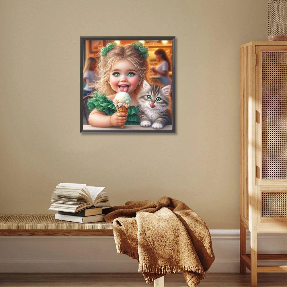 Diamond Painting - Full Round Drill - Cute Little Girl(Canvas|30*30cm)