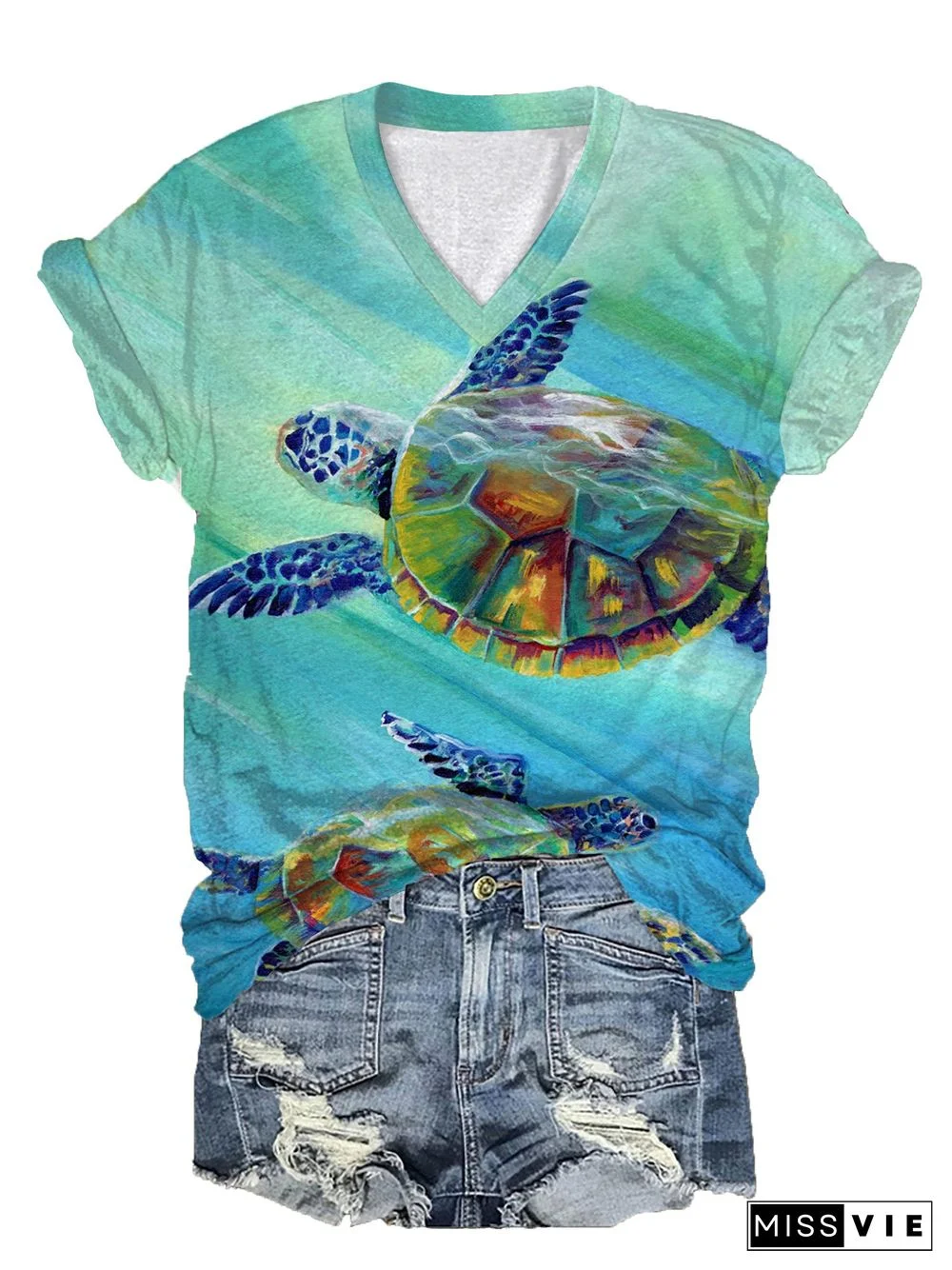 Women's Maui Sea Turtle Print T-Shirt