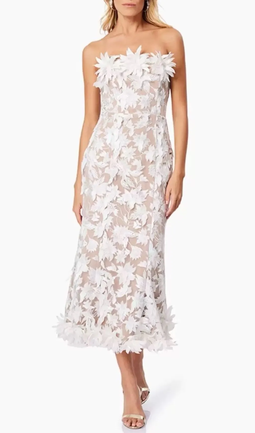 Flowering Girl Women Derya White Strapless Flower Midi Dress 