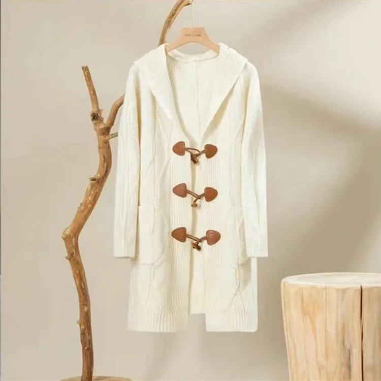 Loose Knit Hooded Long Sleeve Coat Outerwear