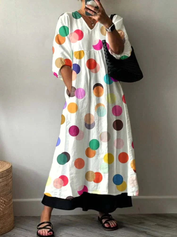 Women's Polka Dots Pattern Holiday Floral Pattern Cotton Dress