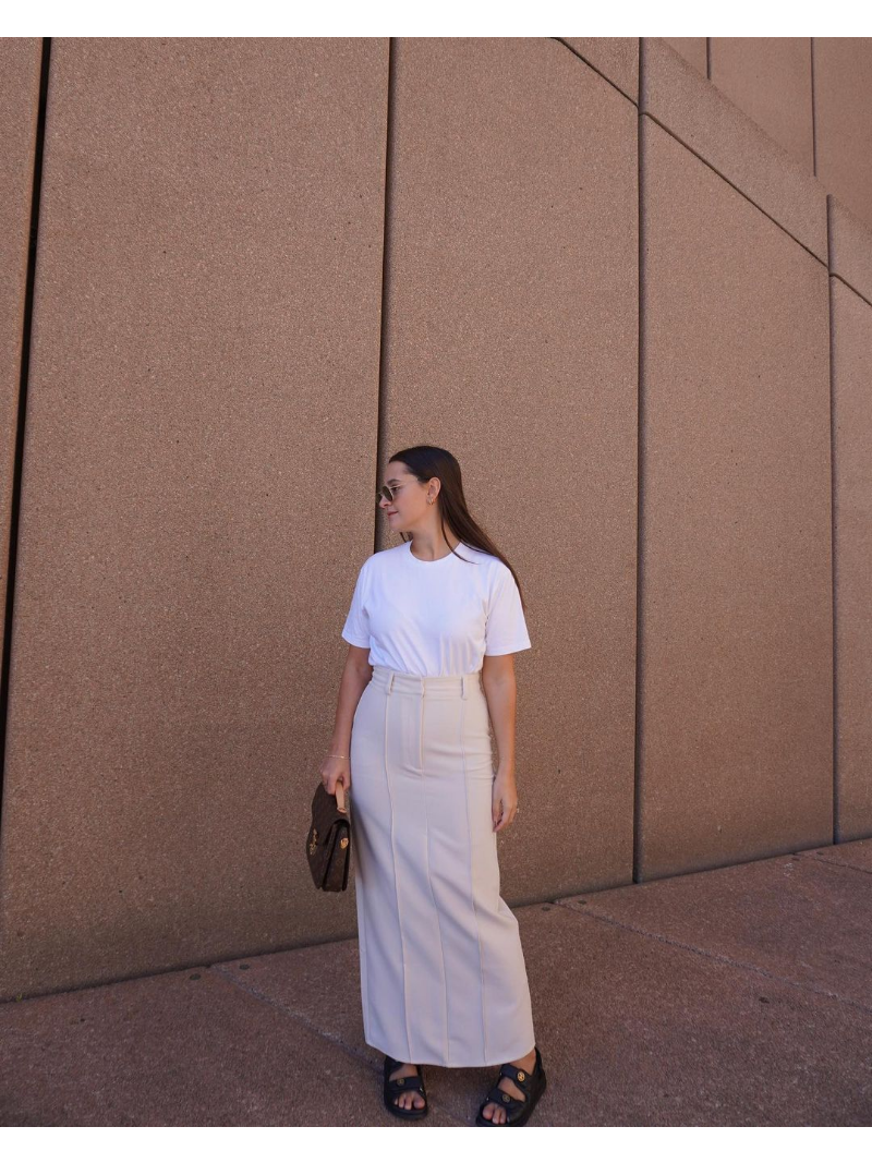 Ootddress Patchwork High Waist Slim Long Skirt Female Solid High Street Elegant Fashion Seamless Vintage White Women's Maxi Skirt