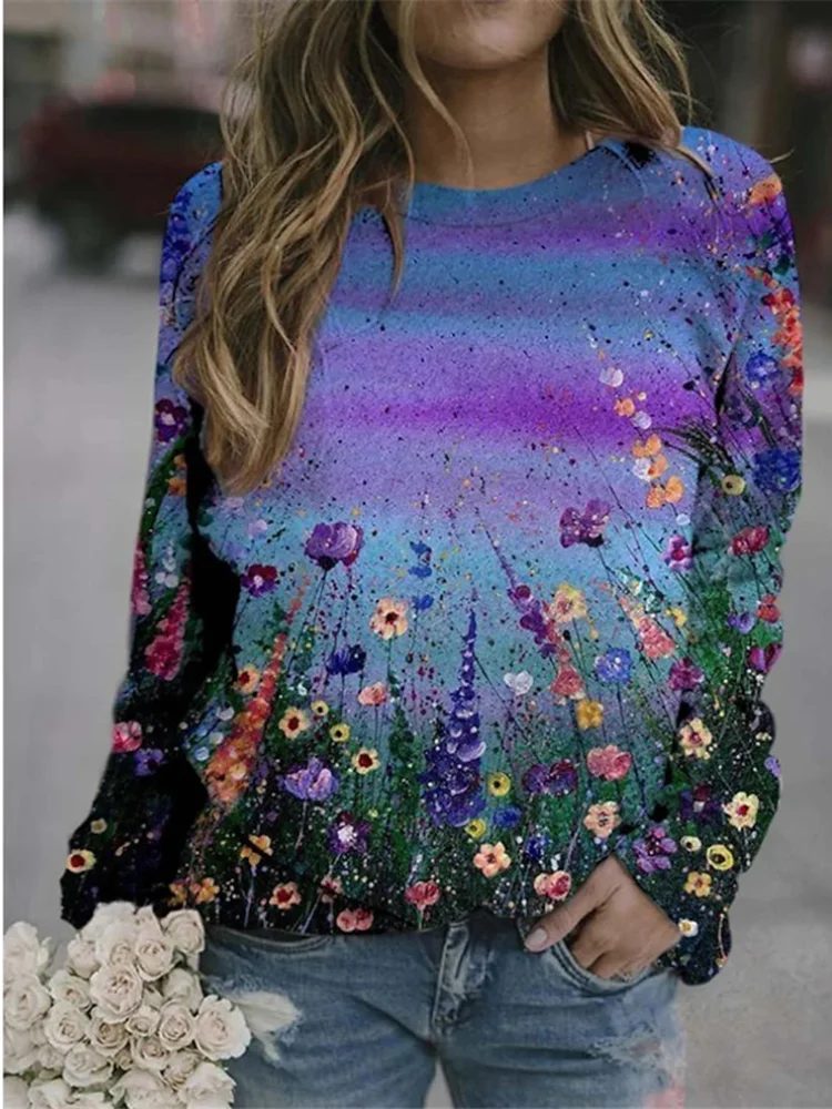 Floral Gradual Color Art Print Sweatshirt