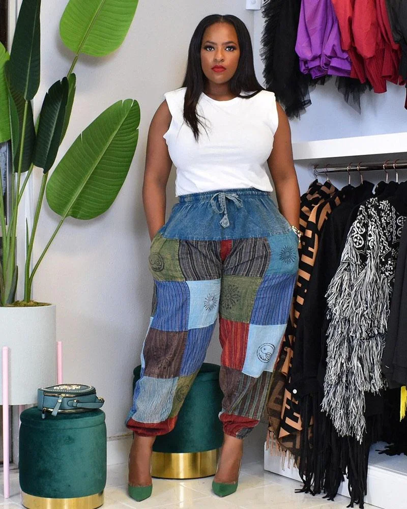 TRIBAL PRINT PATCH DENIM JOGGER