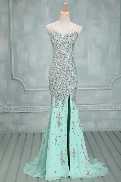 Daida Mint Sweetheart Mermaid Evening Dress with Crystals