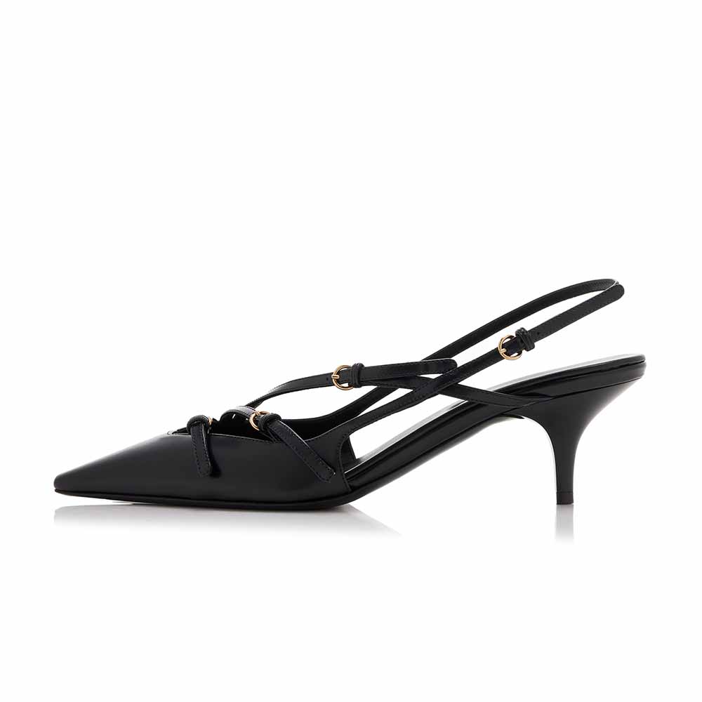 Black Pointed Toe Kitten Heel Classic Slingback Pumps for Women Nicepairs