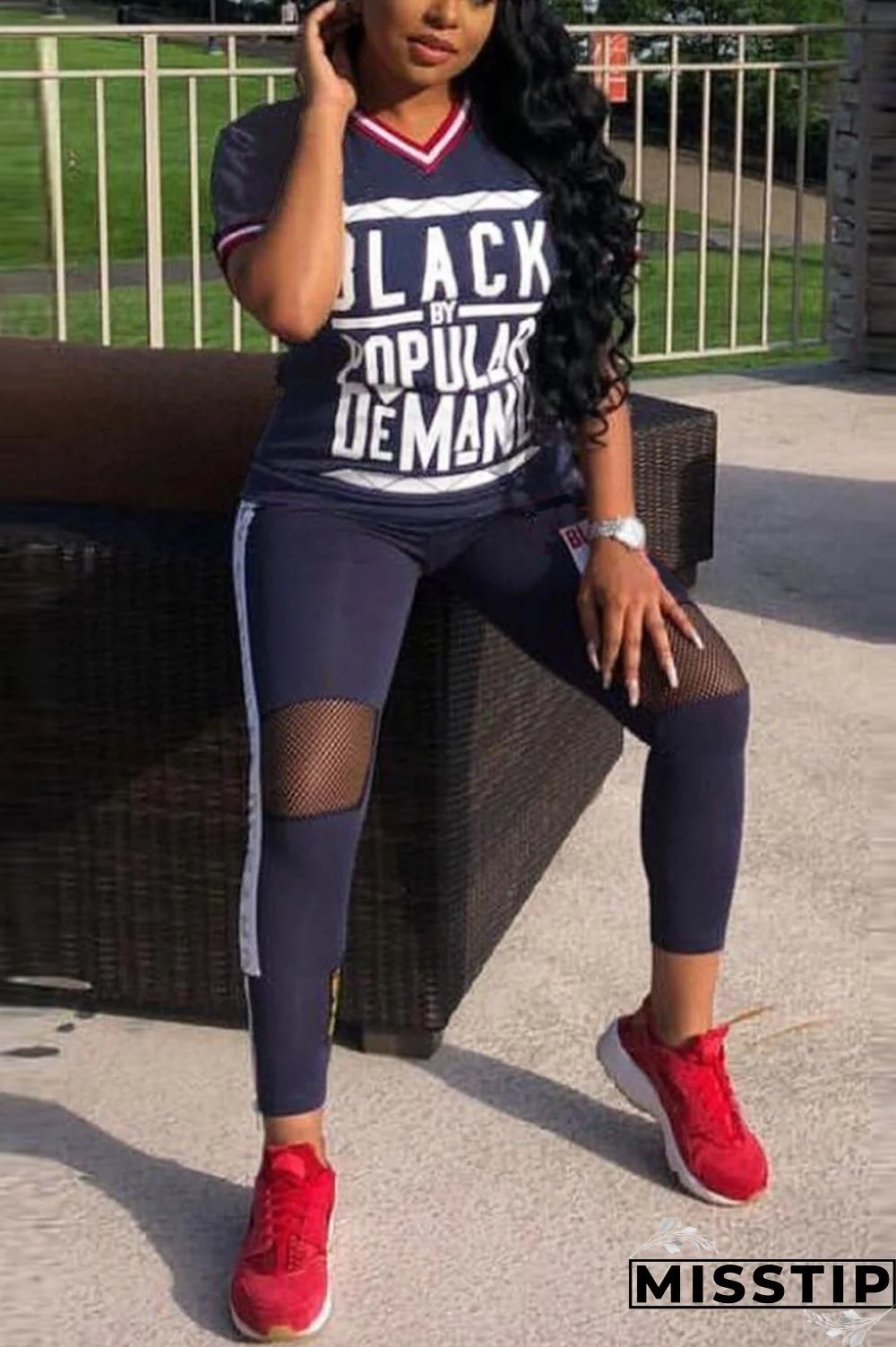 Blue Fashion Letter Patch Print Sports Set
