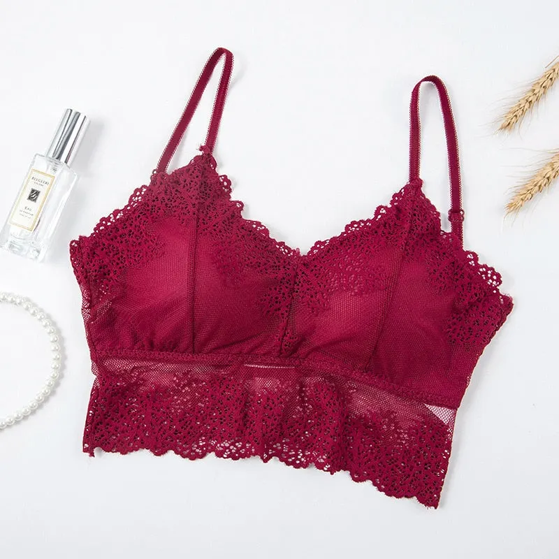 Women Tanks Crop Top Lace Underwear Seamless Female Brassiere Backless Vest Sexy Lingerie With Removable Padded Camisole Female