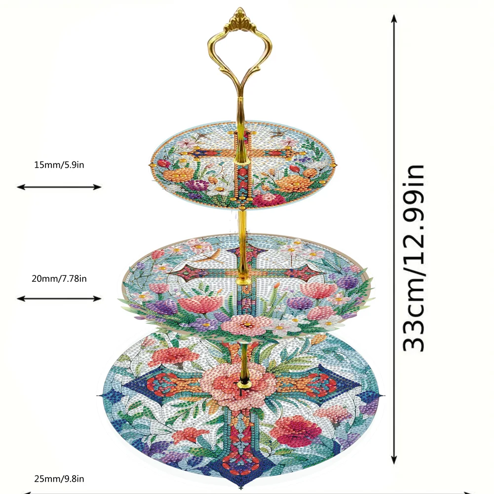 3 Tier Cross Round Diamond Painting Tray Food Plate for Adults Beginners