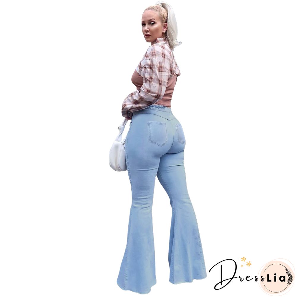 High Waist Zipper Stretch Flare Jeans Pants