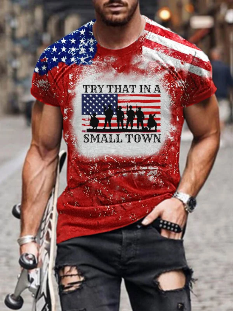 Comstylish Men's Try That In A Small Town USA Flag Print T-Shirt