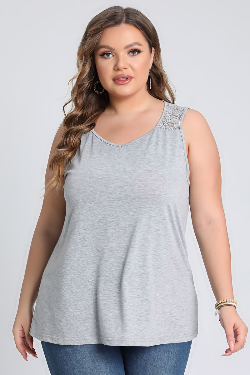 Plus Size Lace Stitching Solid Tank Top