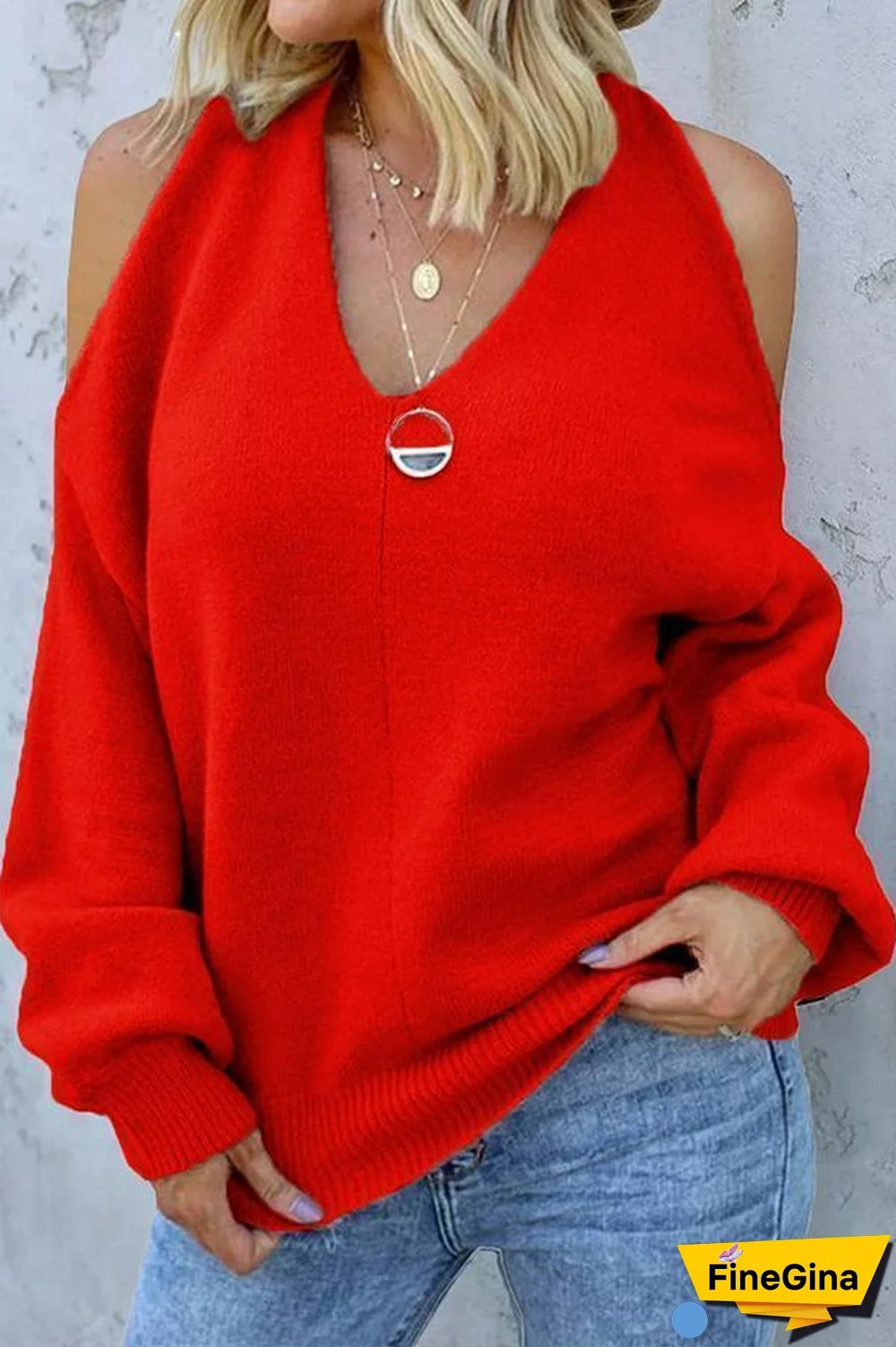 Off-the-shoulder Knitted Sweater P13693