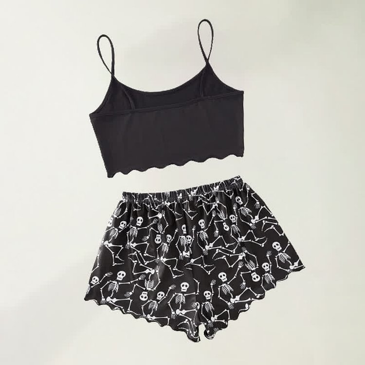 Skeleton Hands Print Tank Top Skeleton Print Shorts Set