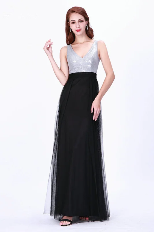 Elegant V-Neck Sleeveless Sequins Prom Dress Long Online - lulusllly