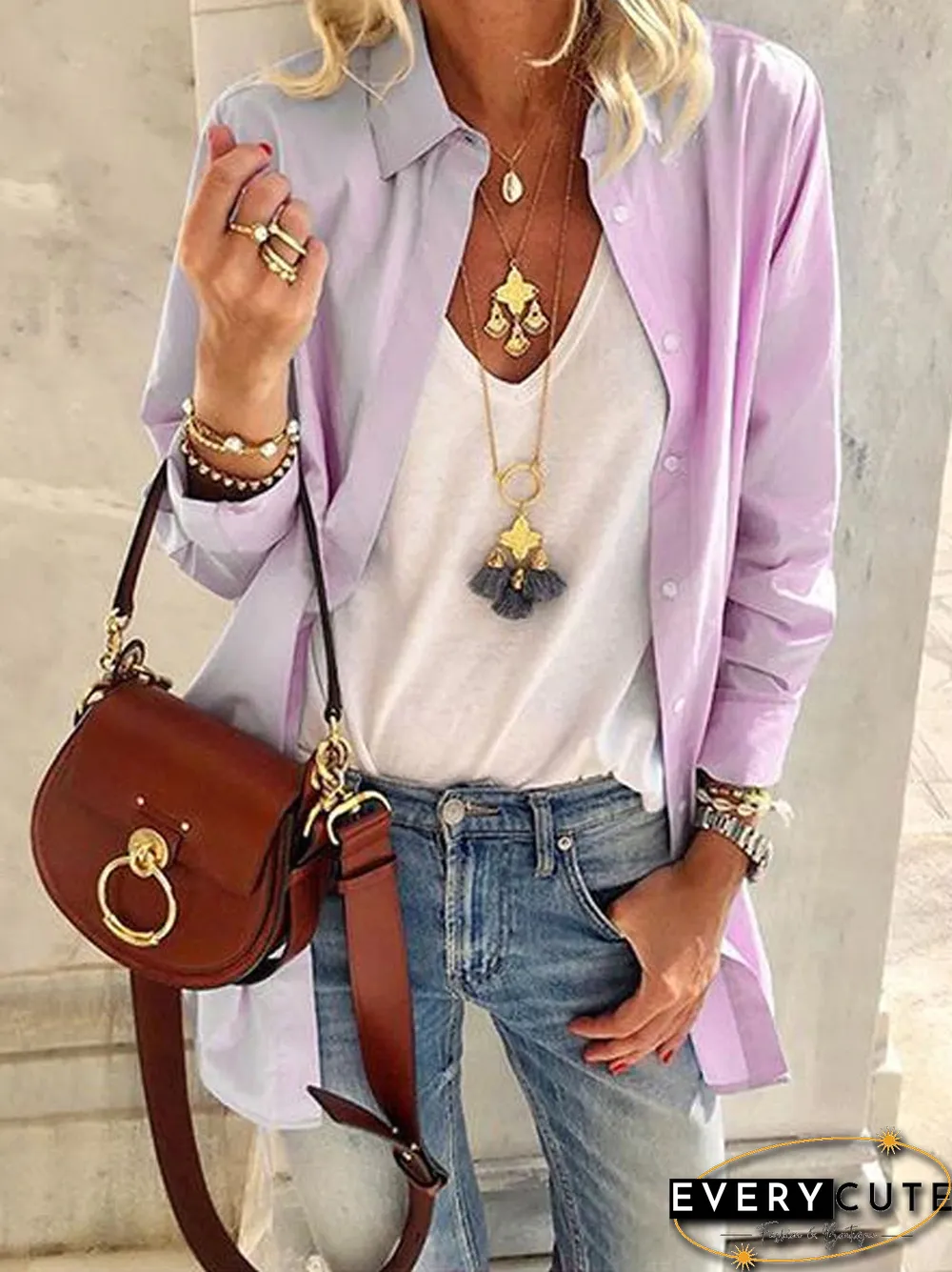 Women's Casual Solid Color Long Shirt
