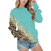 Women Casual Leopard Print Sweatshirt Crew Neck Long Sleeve Top Pullover Loose Trendy Clothes Autumn Winter 2025 Tops Hoodies