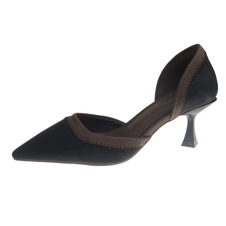 Yyvonne Spring And Summer Sharp Head Thin Heel French Temperament High Heel Single Shoes Women High Color Work Career Hollow Single Shoes