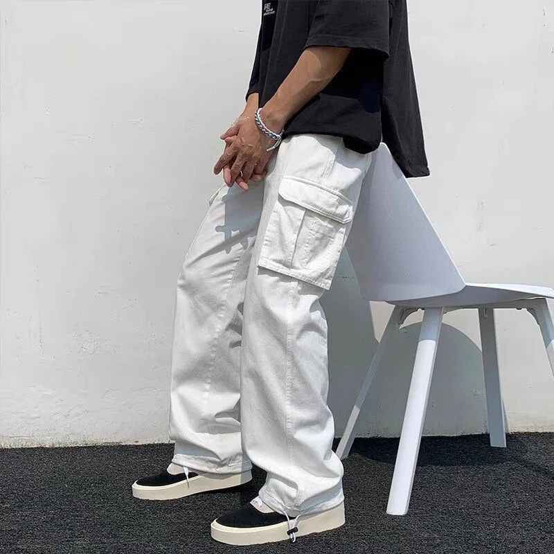 Aonga  Autumn And Winter New Overalls Men's Japanese Straight-Leg Pants Multi-Pocket Loose Casual Pants Men's Pants