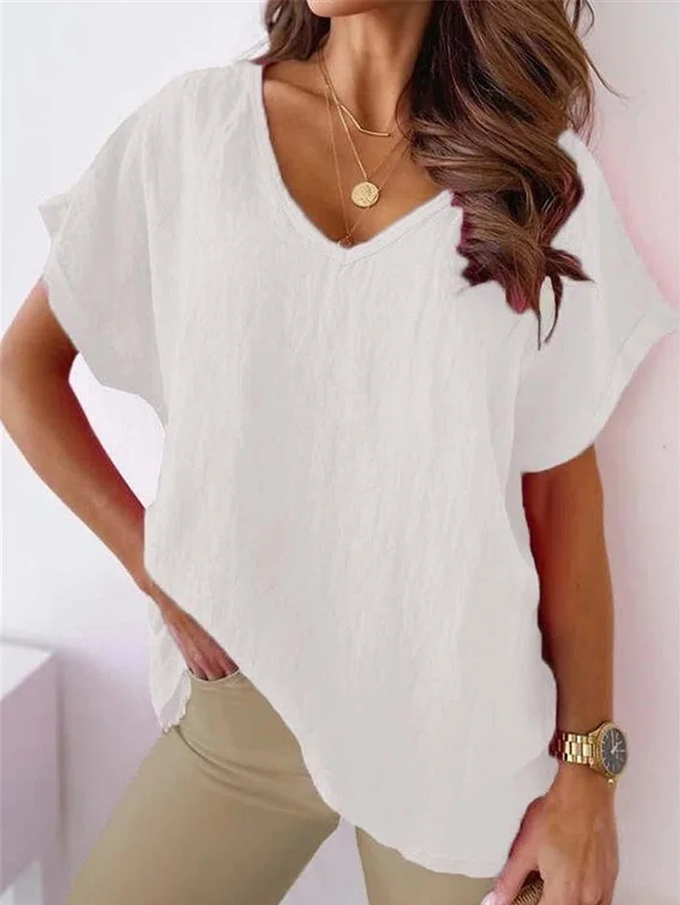 Solid V Neck Casual Top