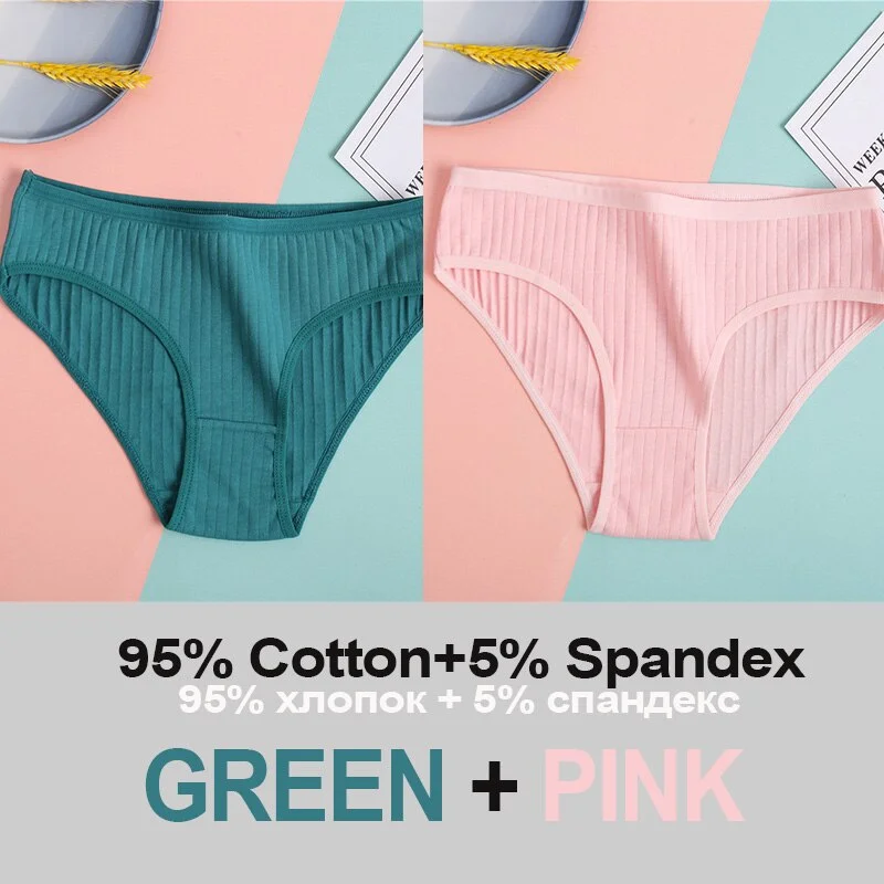 2PCS Women's Cotton Panties Sexy Underwear 6 Solid Color Panties for Woman Female Underpants Intimate Lingerie Briefs Pantys Set